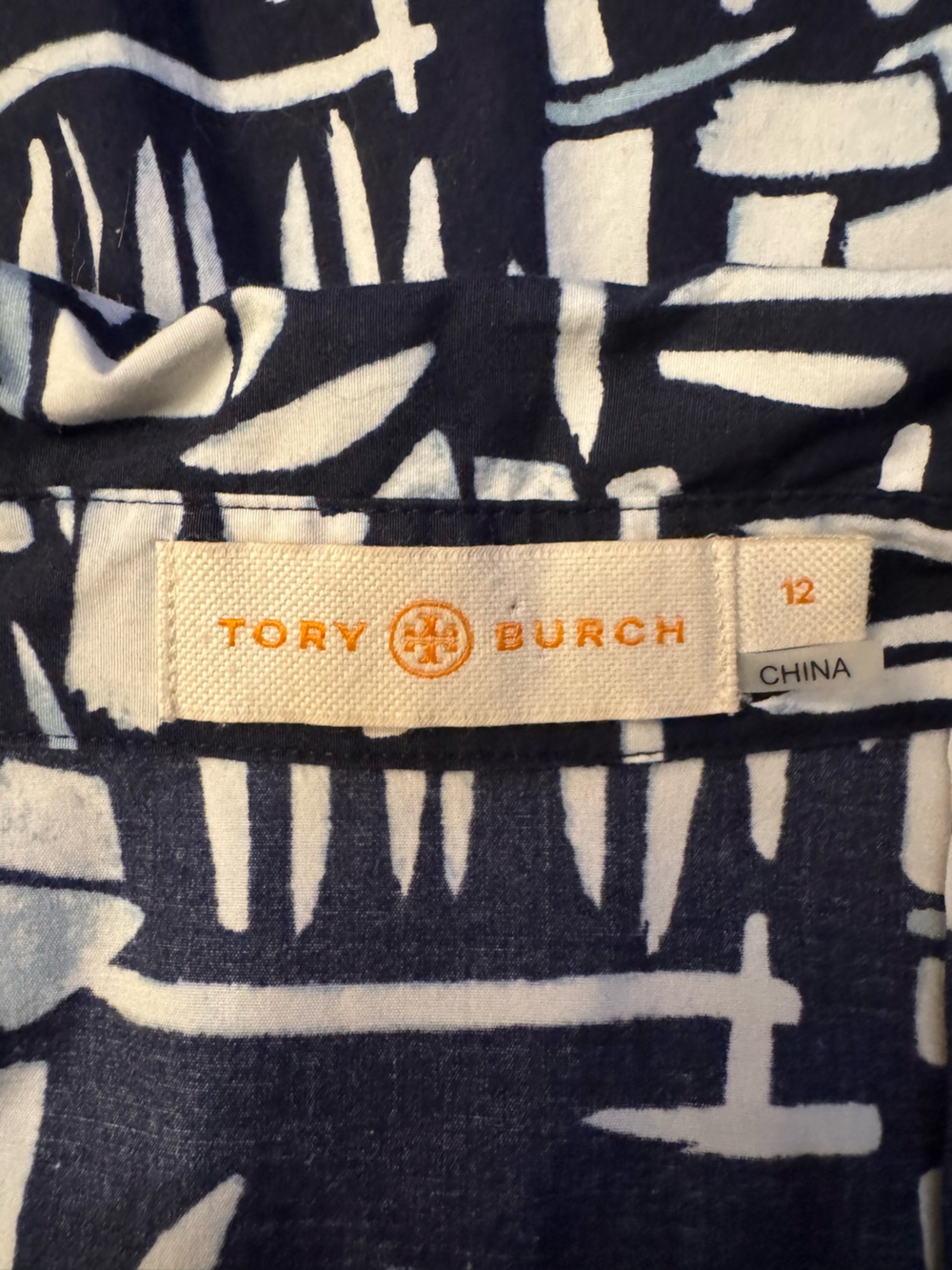 Tory Burch Navy and White Abstract Print Dress Size 12 - Picture 9 of 11